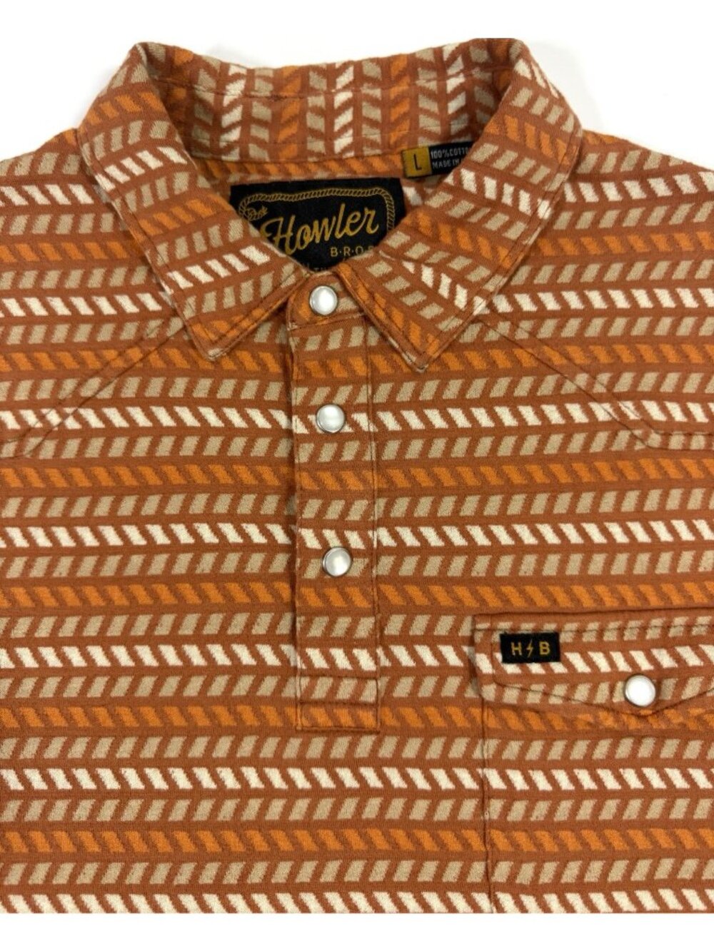 Howler Brothers Mens Ranchero Polo Pearl Snap Shirt Sz Large Cotton Pattern